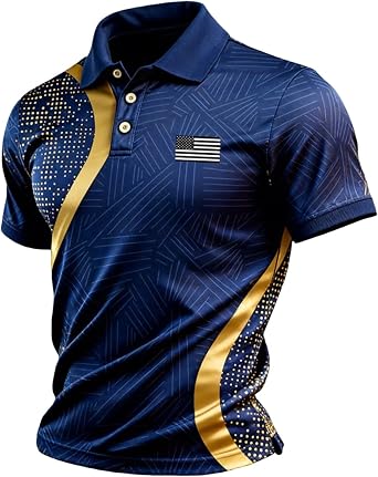HJINGSUN Mens 4th of July Shirt USA American Flag Polo Golf Shirt Independence Day Short Sleeve Tshirts Business Casual Tops