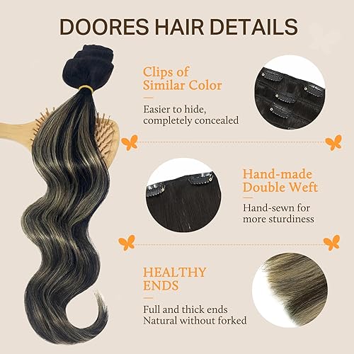 Miniatura 3 de Extensiones de cabello con clip, balayage, color negro natural a rubio claro, 22 pulgadas, 5.53 oz, 9 unidades, extensiones de cabello humano real,