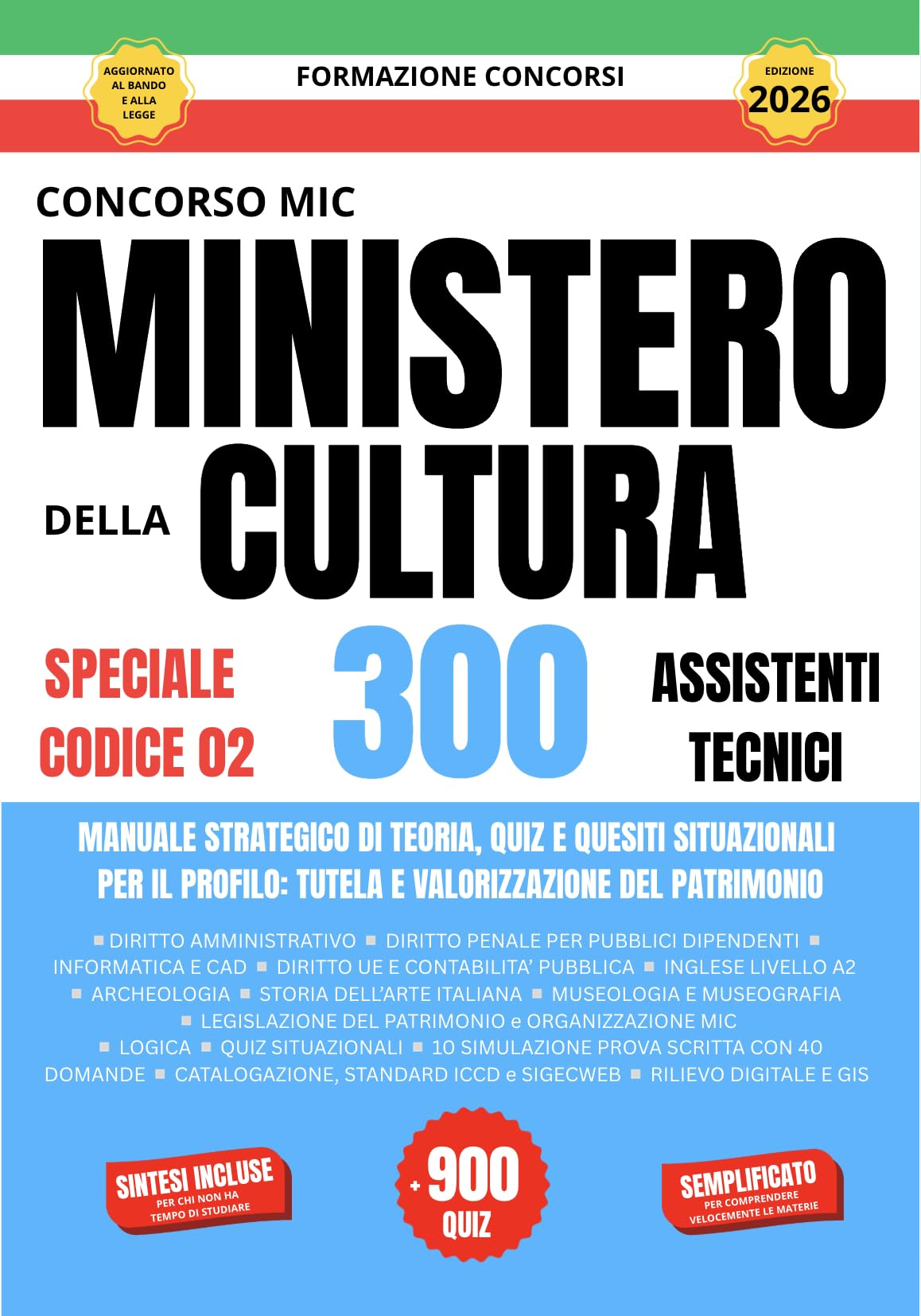 Livre de révision Concorso MiC 2026 pour examens de technicien