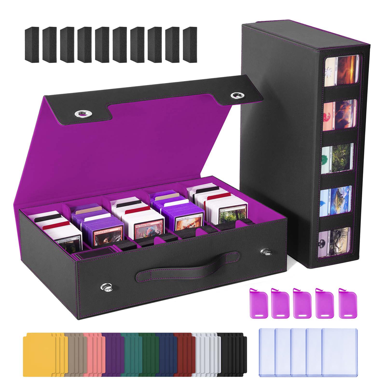 UAONO Sammelkarten-Aufbewahrungsbox mit Commander-Display, 5-reihige Magic Card Box mit Griff und Verriegelung aus Aluminiumlegierung für 3900+ unsleeved Karten, passend für MTG PTCG TCG Sportkarten