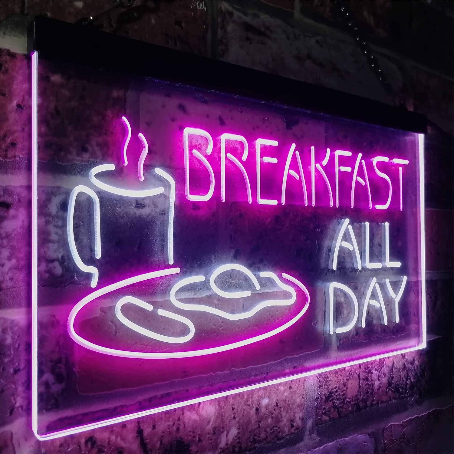ADVPRO All Day Breakfast Display Wall Décor Dual Color LED Neon Sign White & Purple 16" x 12" st6s43-i2311-wp