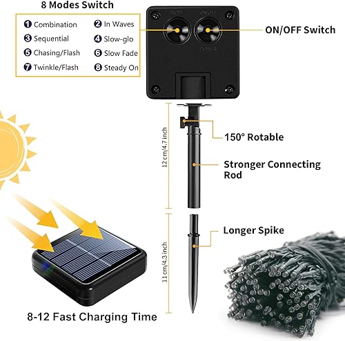 Miniatura 5 de YAOZHOU Guirnalda de luces solares de Navidad impermeables para exteriores, paquete de 2 unidades en total de 144 pies, 400 luces LED de hadas