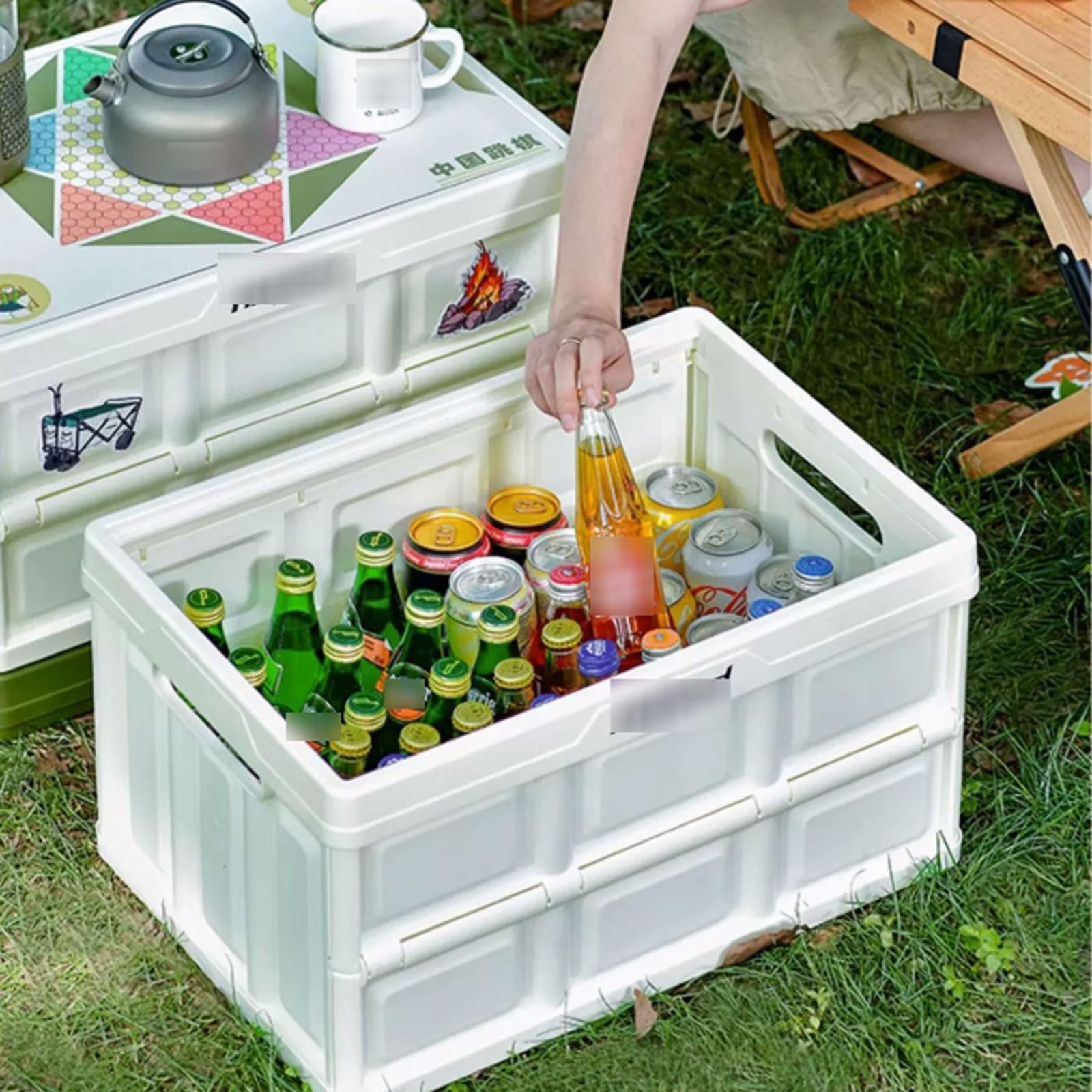Torba kempingowa Składany organizer do bagażnika Outdoor Camping Box przechowywania, wielofunkcyjny składany pojemnik w domu Pudełko sortowania na piknik Skrzynia użytkowa Crate(Biały)