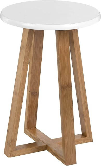 Premier Housewares Bamboo Kitchen Stool Wooden Bar Stool Round Kitchen Stools Bar Stools Bar Stool Stool Chair Wooden Stool White 43H x 30W x 30D cm