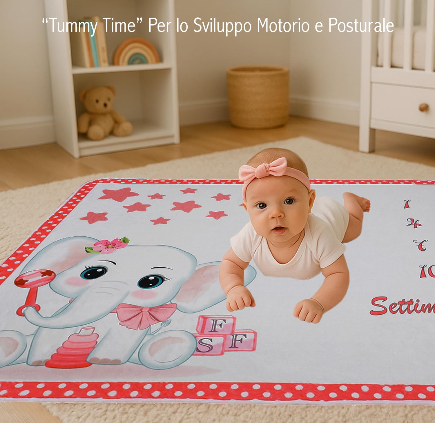 Coperta personalizzabile per bambini con motivo elefante e piccoli cuori, motivo colorato, per neonate e neonati