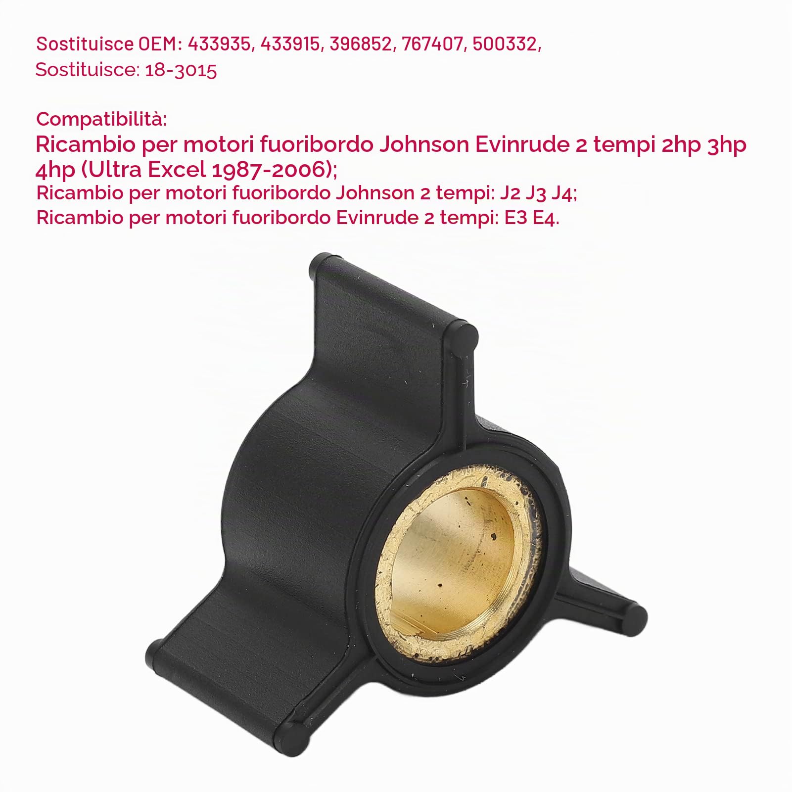 Girante della Pompa Dell'acqua a 3 Pale 433935 Sostituzione della Girante della Pompa Dell'acqua del Motore Fuoribordo per Motori Fuoribordo Evinrude 2 Tempi 2HP 3HP 4HP