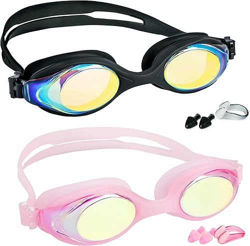 Gafas de natación para niños, paquete de 2 gafas de natación antivaho sin fugas para niños de 3 a 15 años