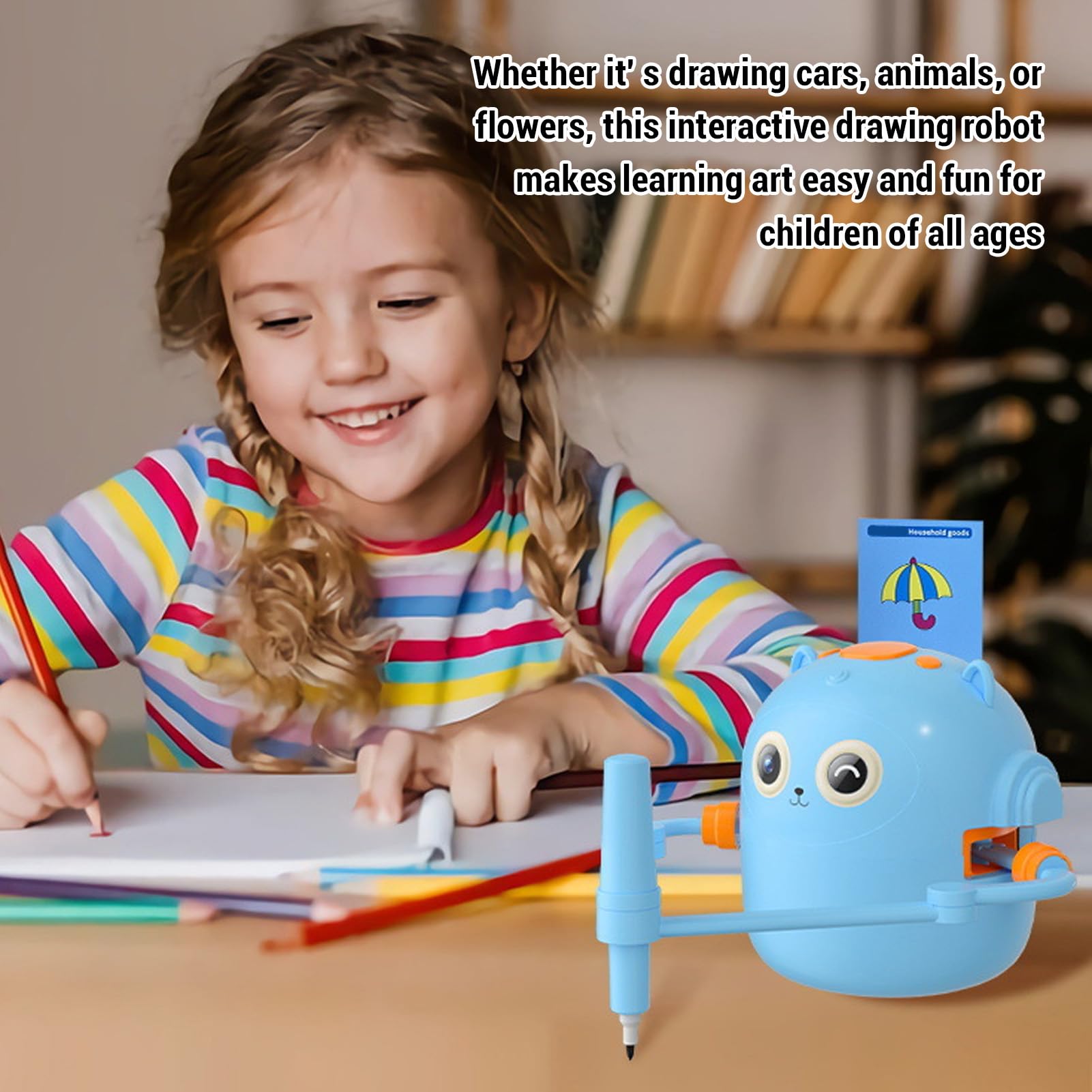 FTVOGUE Intelligenter Zeichenroboter für , Interaktives Lernspielzeug mit Zeichenblock und Aquarellstiften für das Kunstlernen zu Hause und in der Schule (Himmelblau)