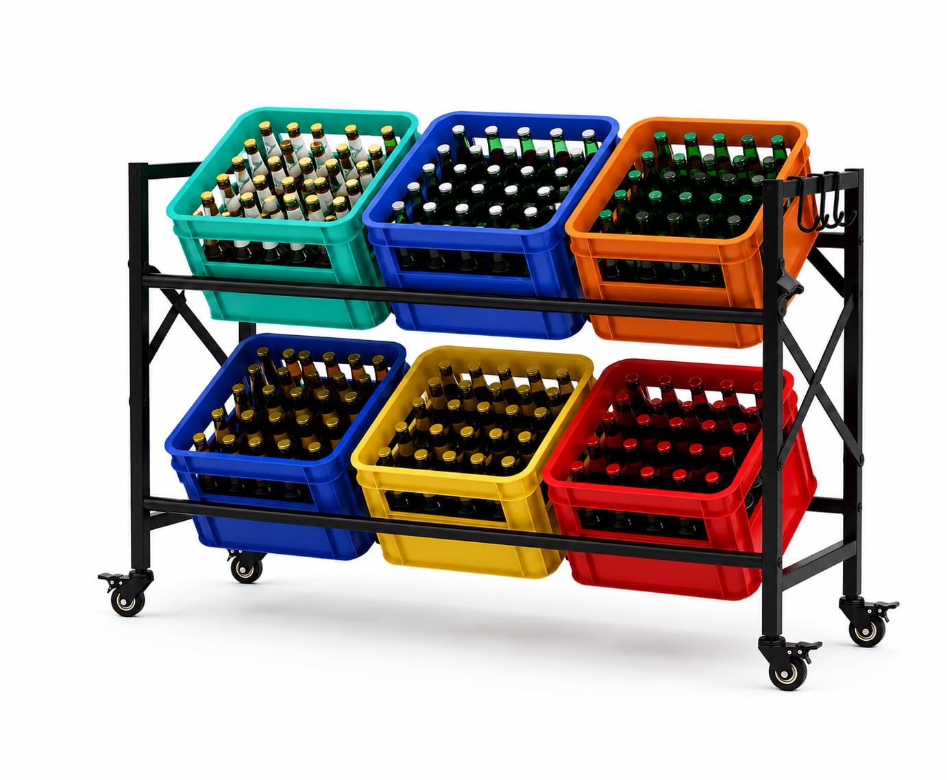 Getränkekistenregal für 6 Kisten mit Rollen – Extrem Stabiles Metallregal, 250kg Tragkraft – Wasserkistenregal & Bierkistenregal für Küche, Keller & Speisekammer