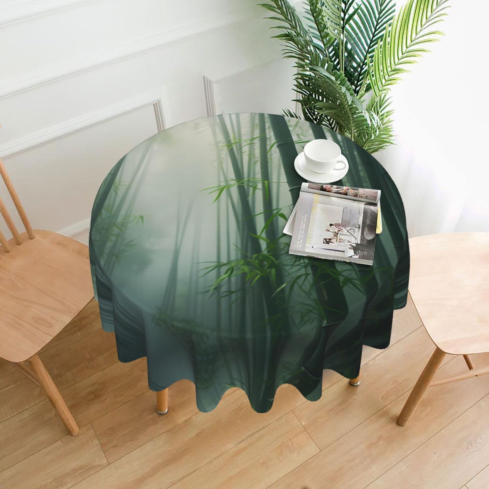 Qazwzml Black Bamboo Woodland Printed Round Decorative Tablecloth Round Picnic Blanket 60 Inches Suitable For Family Meals Picnics