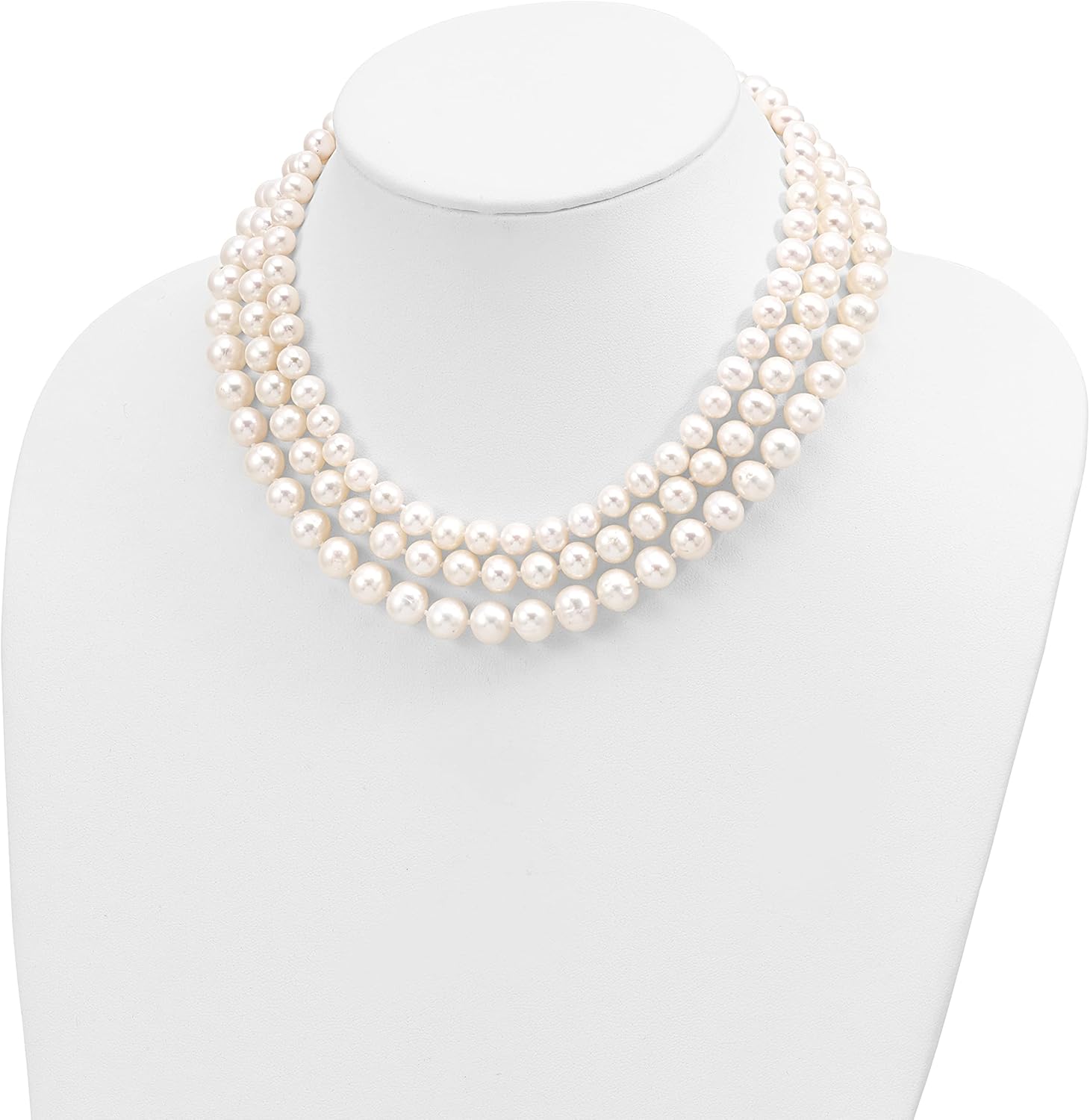 14K Yellow Gold Women's 8-9mm White Freshwater Pearl 3-Strand Necklace - 16" Layered Beaded Gift for Her