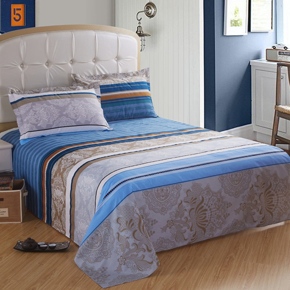 Drap en coton sergé et lin pour lit double 200x230cm linge de lit respirant et doux