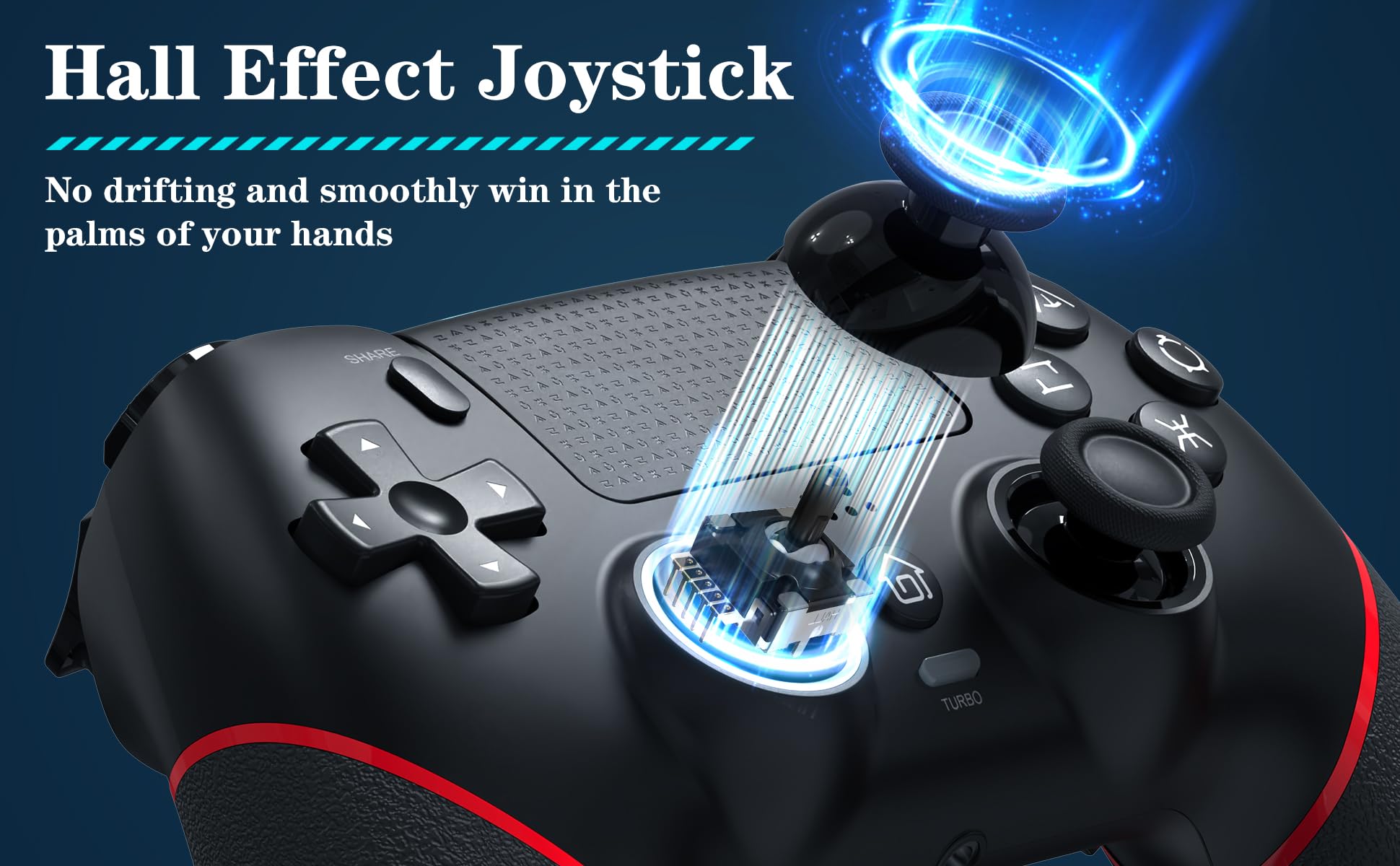RCCBOOST Mando para PS4 con Programación TURBO MACRO, 2024 Nuevo Joystick Efecto HALL Sensible Sin Deriva, Batería 1000mAh Mando para PS4/ Pro/Slim con Altavoz Audio Jack(Rojo)