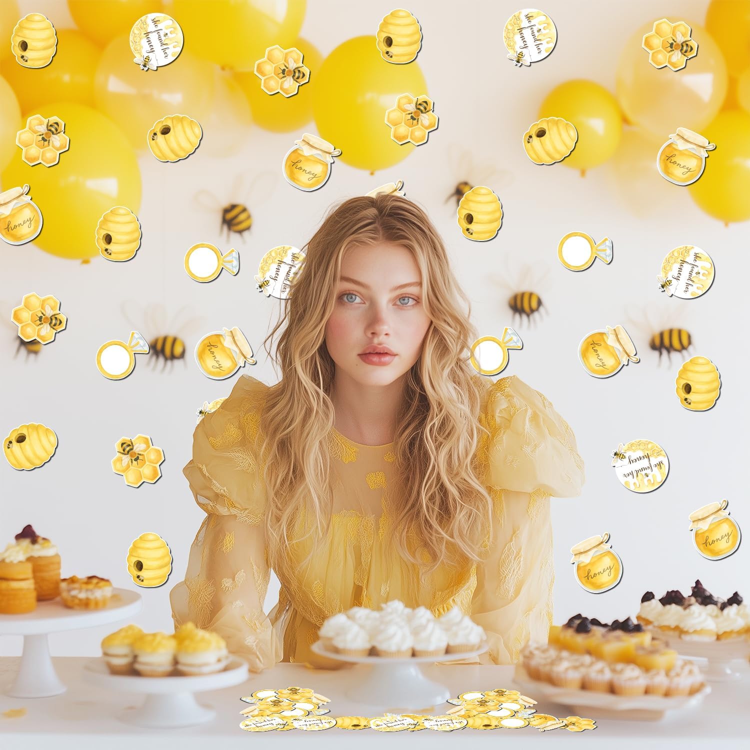 200Pcs Bee Confetti for Tables, She Found Her Honey Bridal Shower Decorations Bumble Bee Diamond Ring Table Deor for Women Honey Bee Bride to Bee Bridal Shower Engagement Wedding Bachelorette Party