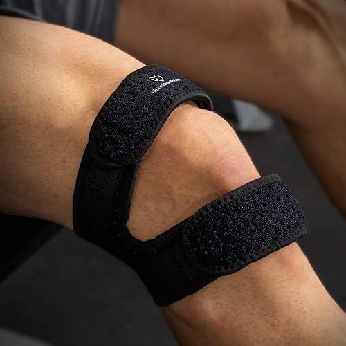 Miniatura 8 de Dr. Wolf - Correa de rodilla doble para soporte del tendón rotuliano, banda de alivio del dolor para rodilla de saltador, baloncesto, correr,