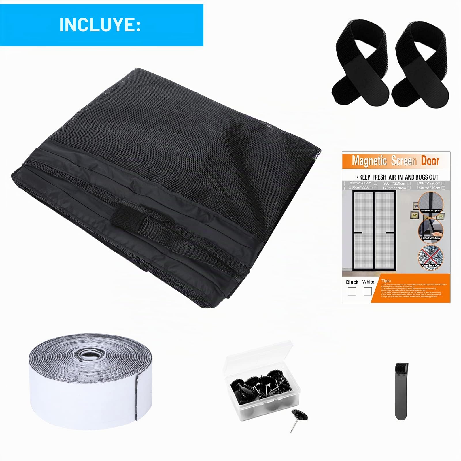 Fillis Mosquitera Magnética para Puerta, 90x210cm Mosquitera de Fibra de Vidrio para Puerta de Balcón Sin Taladrar Cortina Magnética para Balcón Salón Dormitorio Puerta de Patio, Negro