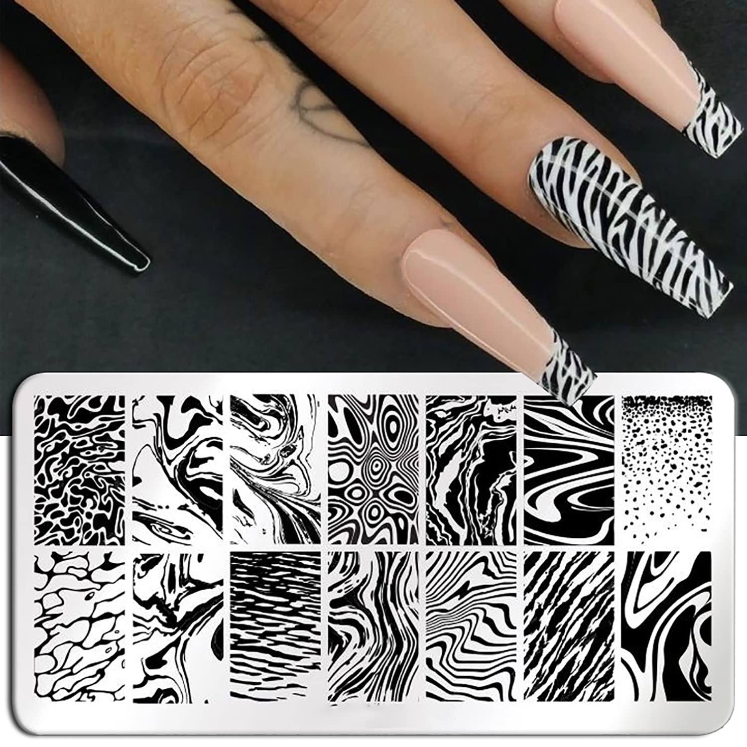 3 Pezzi Nail Stamping Piastre Francese Marmo A Strisce Nail Art Stampaggio Modello Marmorizzazione In Acciaio Inox Nail Design Stencil Strumenti
