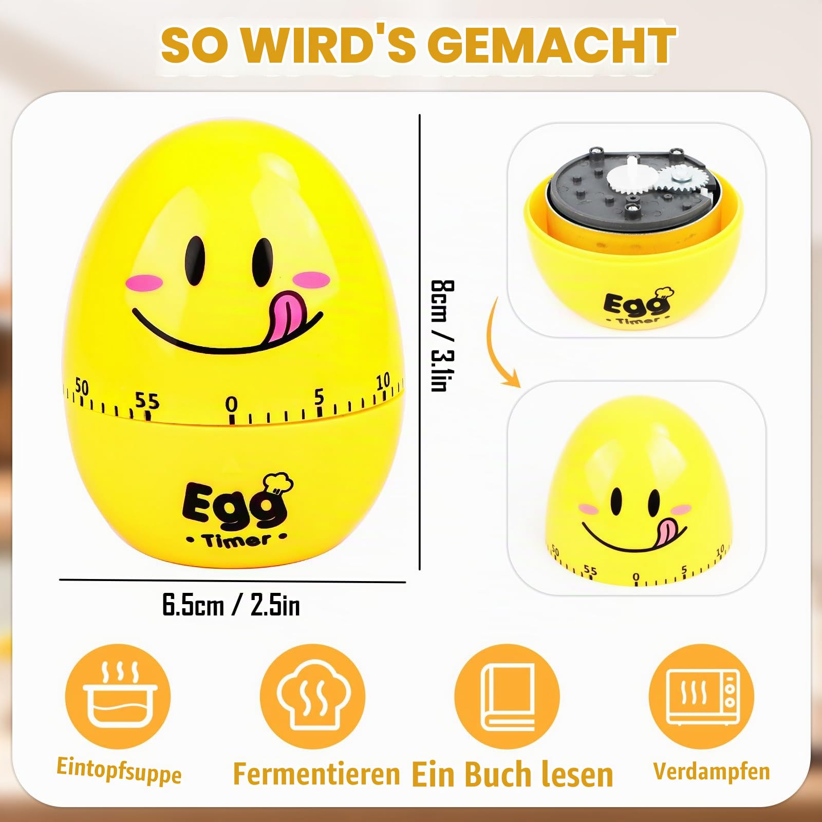 Eieruhr Mechanisch, Lustige Eiförmige Küchentimer, Kurzzeitwecker Küche, Cartoon Eieruhren, Kurzzeitmesser Eieruhr Zum Mitkochen 60 Minuten Countdown-Timer Küche, Haushalt & Wohnen