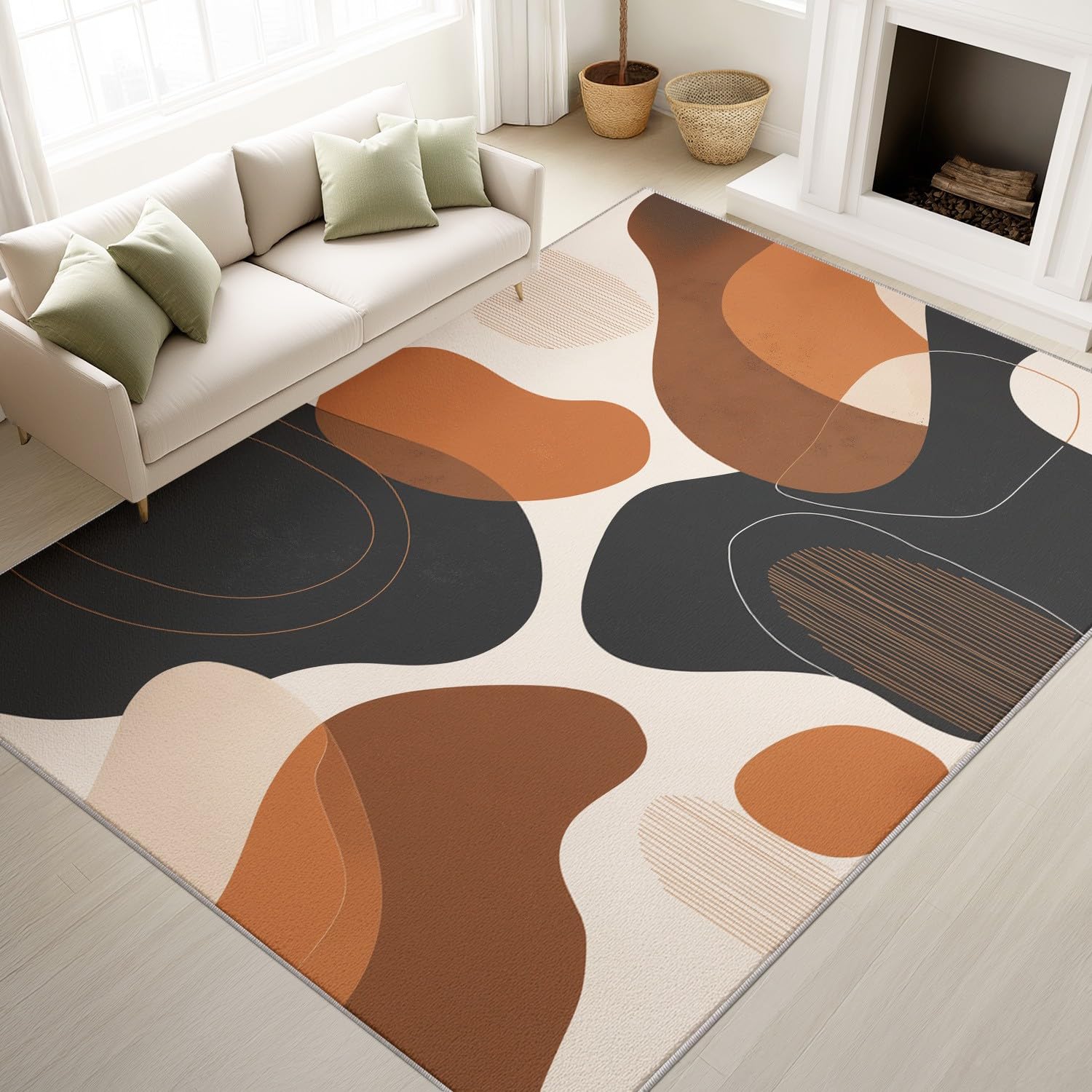 Tapis de chambre enfant beige et doux avec blocs de couleur modernes