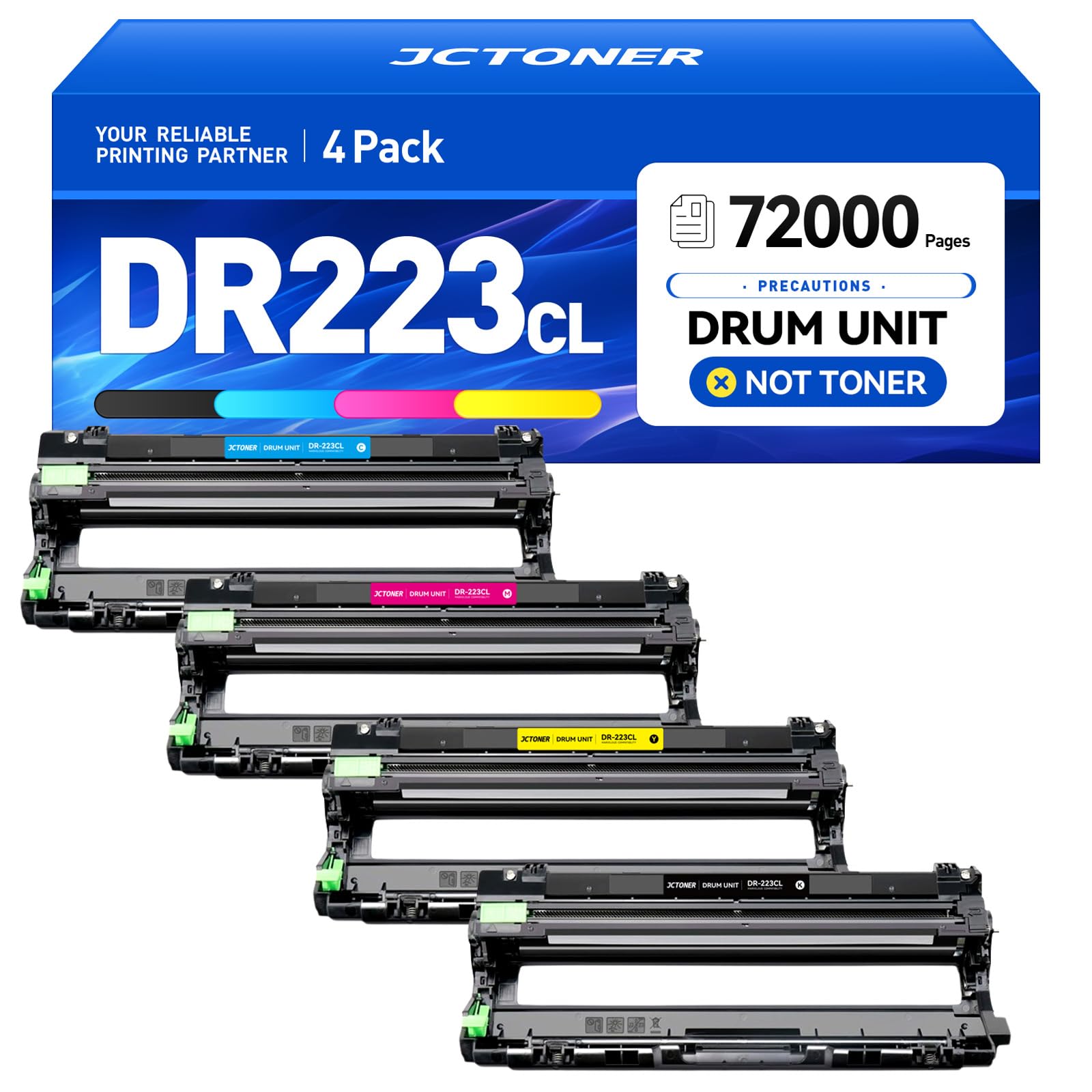 DR223CL DR-223CL Drum Unit Set 4 Pack High Yield Replacement for Brother HL-L3210cw HL-L3290cdw HL-L3230cdw HL-L3270cdw MFC-L3770cdw MFC-L3710cw MFC-L3750cdw Printer Black Cyan Yellow Magenta OnlyDrum