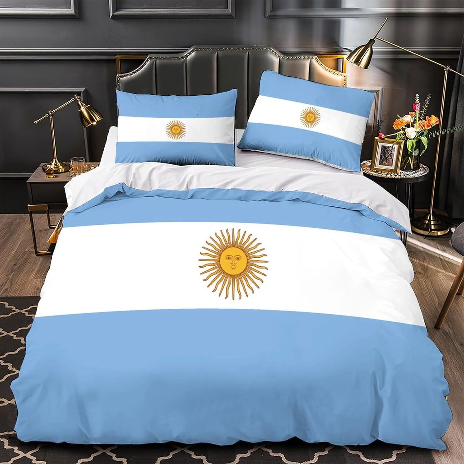Set Copripiumino una Piazza e Mezza 200x200 cm Bandiera Argentina Set di Biancheria da Letto in Microfibra Bandiera Sudamericana 3D Copripiumini Blu con Chiusura a Cerniera e 2 Federe 50x80 cm E.645