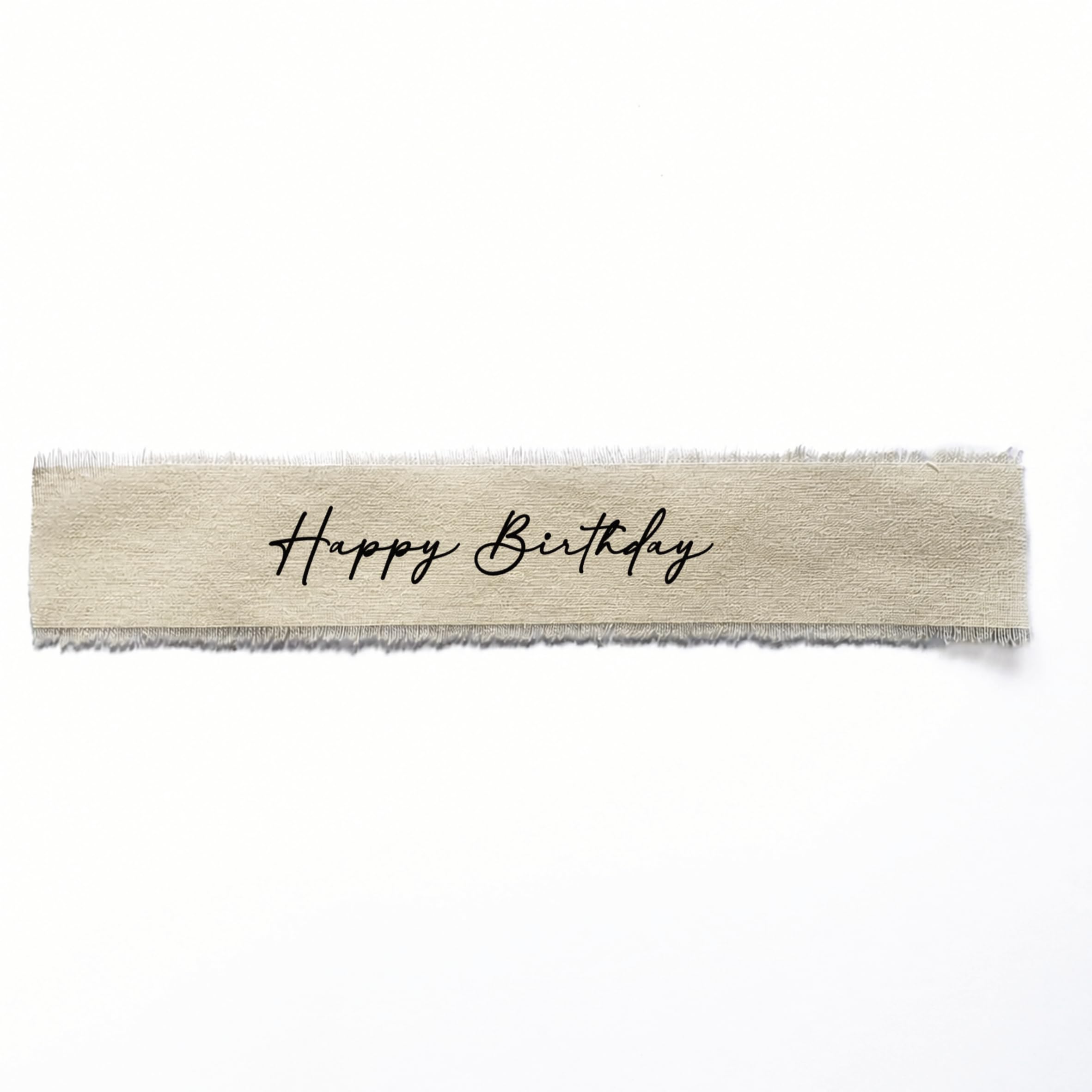 Happy Birthday 20cm Fabric Ribbon | Off-White/Cream | 20cm Cake Topper Ribbon