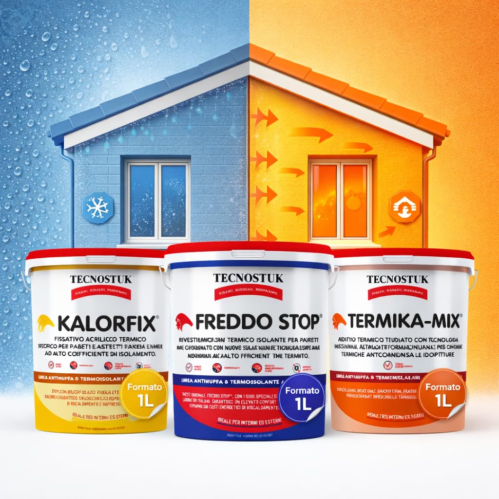 TECNOSTUK Trattamento Completo Per Muri Freddi E Umidi, Interni ed Esterni, Kalorfix 1L + Freddo Stop 1L + Termika-Mix 1L