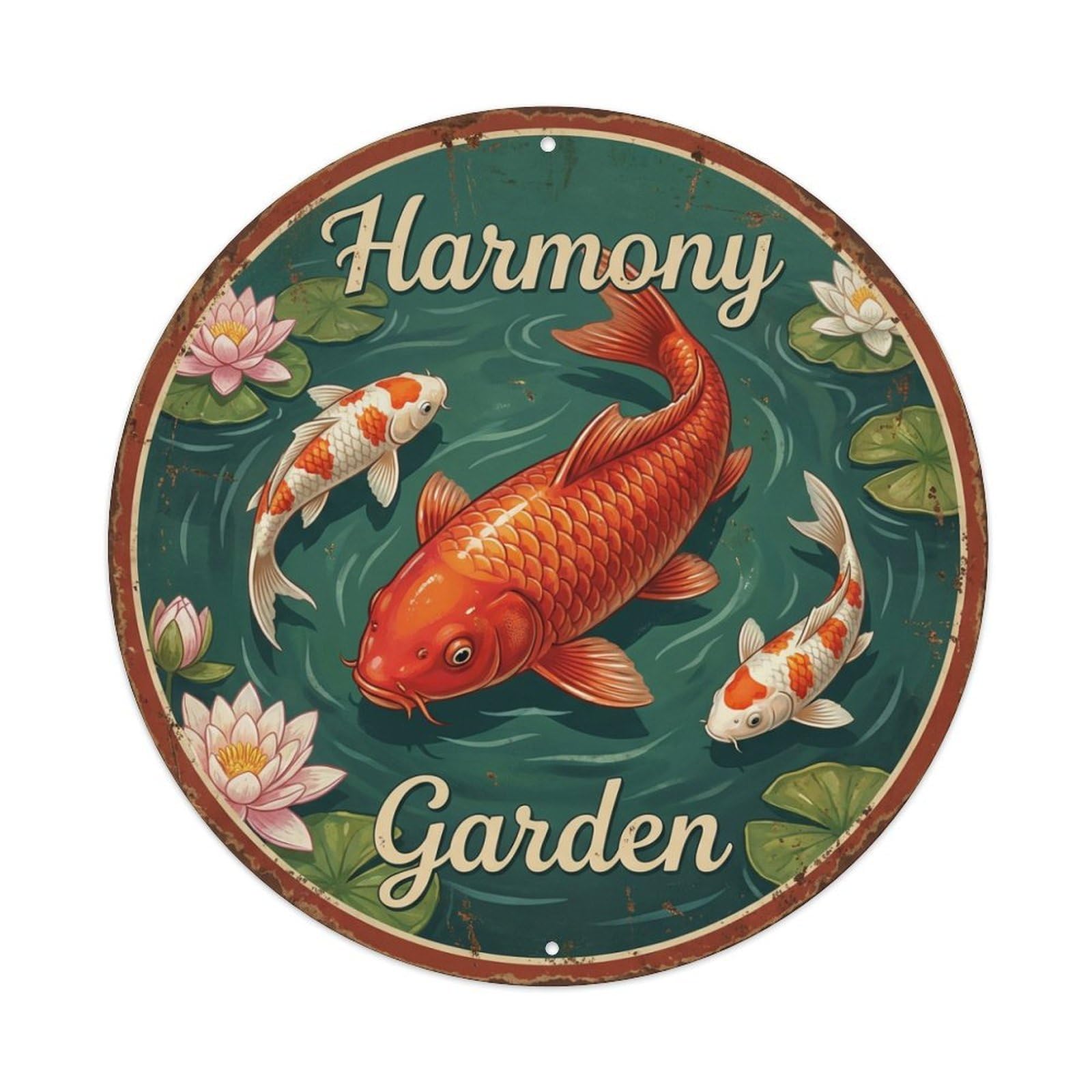 Tgrcjimh Style Metal Tin Sign Koi Fish Harmony Garden Balanced Zen Peaceful Waters