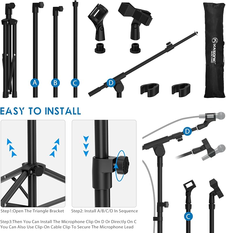 K KASONIC Állványzható Mikrofon Állvány Tripod Boom Összecsukható Két Klippel