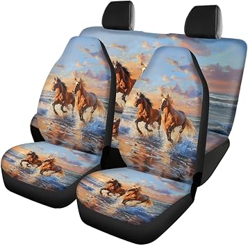 Car Seat Covers Full Set Hrose Print Front Seat and Split Bench Backrest Protector Covers Universal Auto Seats Protector Breathable Cover for Most Cars Sedan SUV Trucks Van