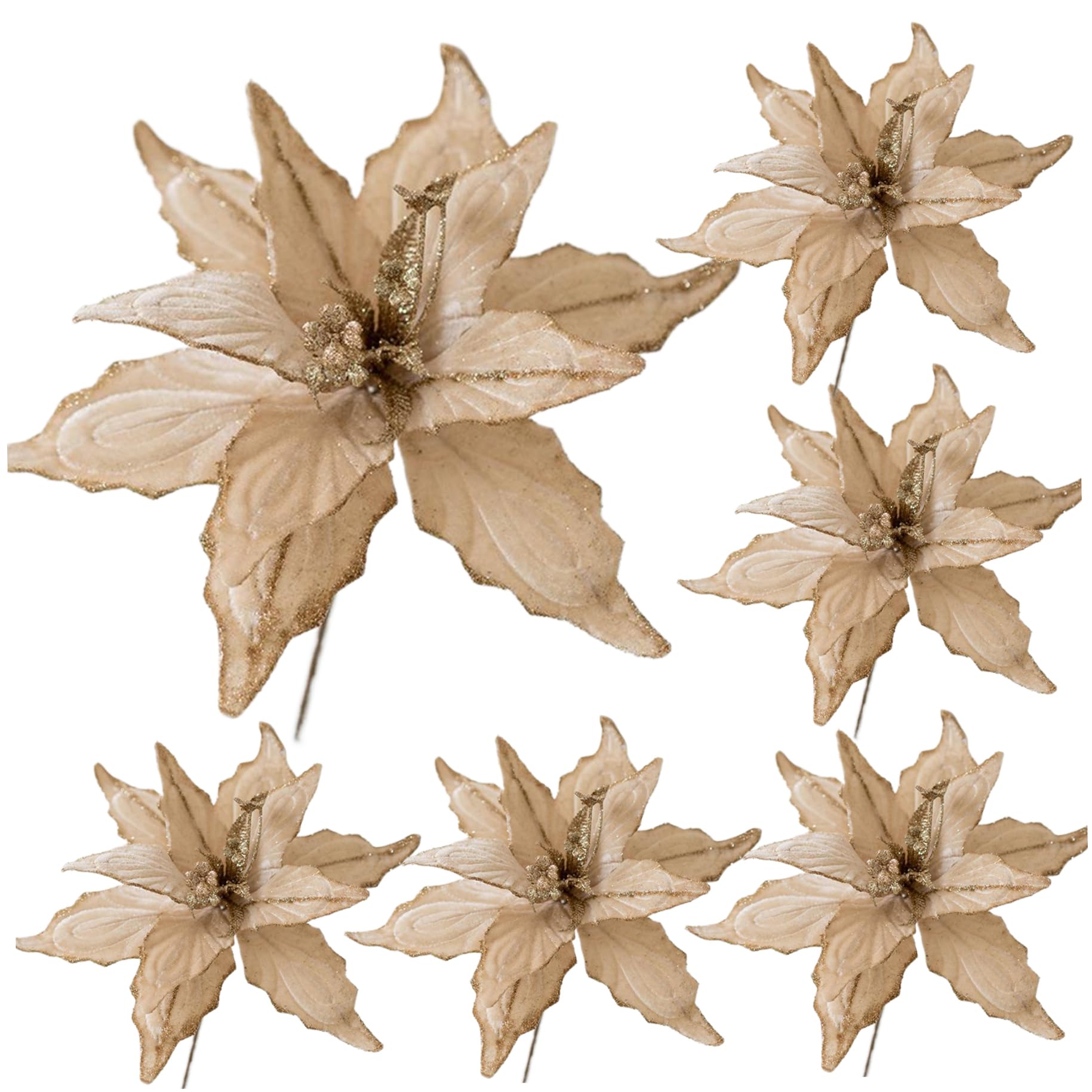 Fleurs Noël réalistes poinsettias artificielles douces or