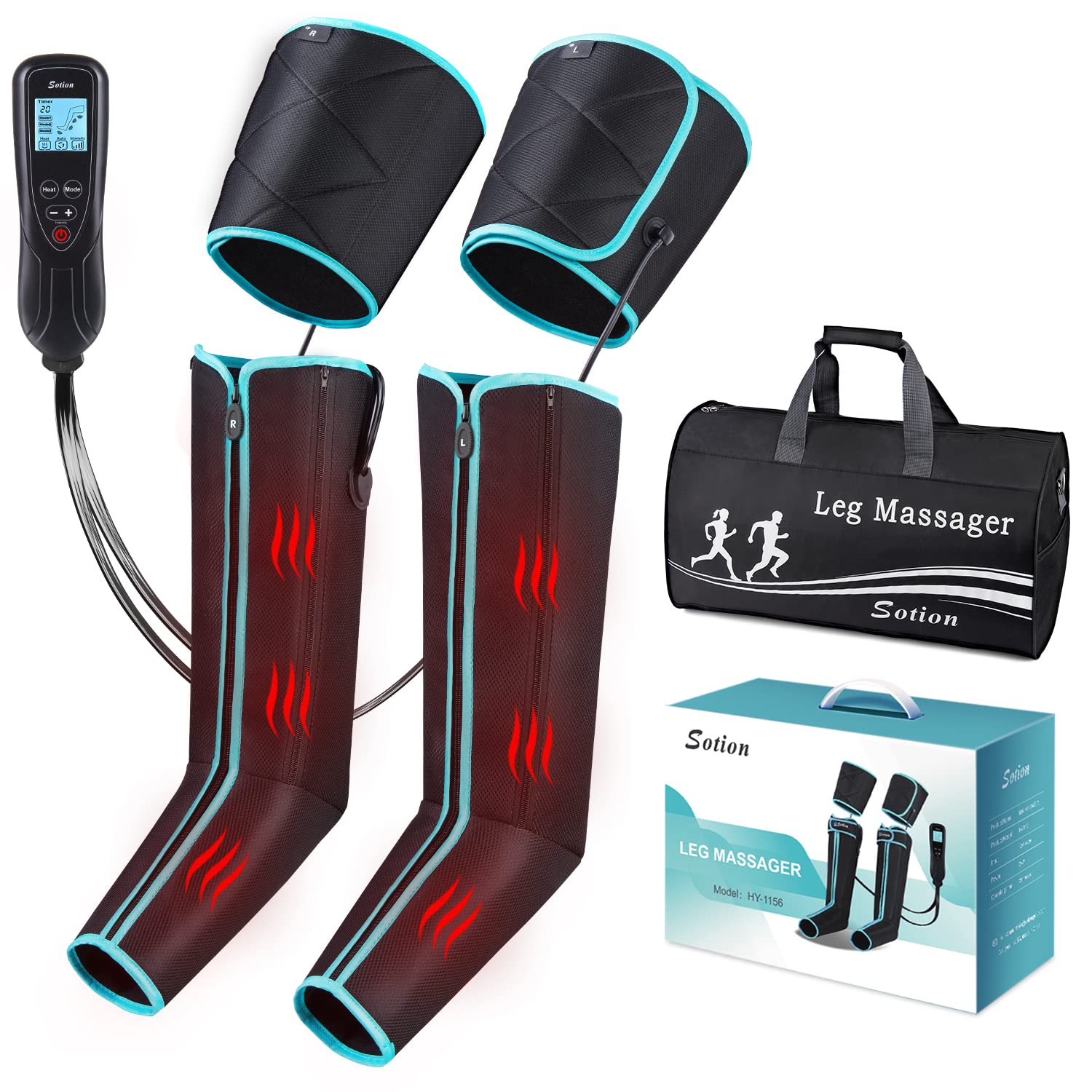 Leg Massager with Heat, Leg Compression Massager for Circulation, Full Leg Massager with 4 Modes 4 Intensities 2 Heats, Sequential Compression Device for Pain Relief
