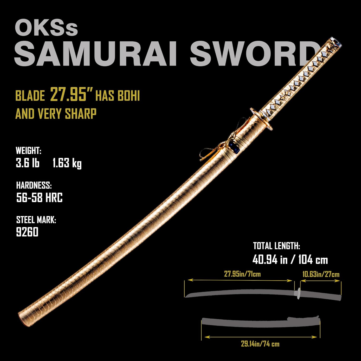 Katana Sword Real Rayskin 9260 Steel Blade Samurai Sword and Professional Katana Cleaning Kit