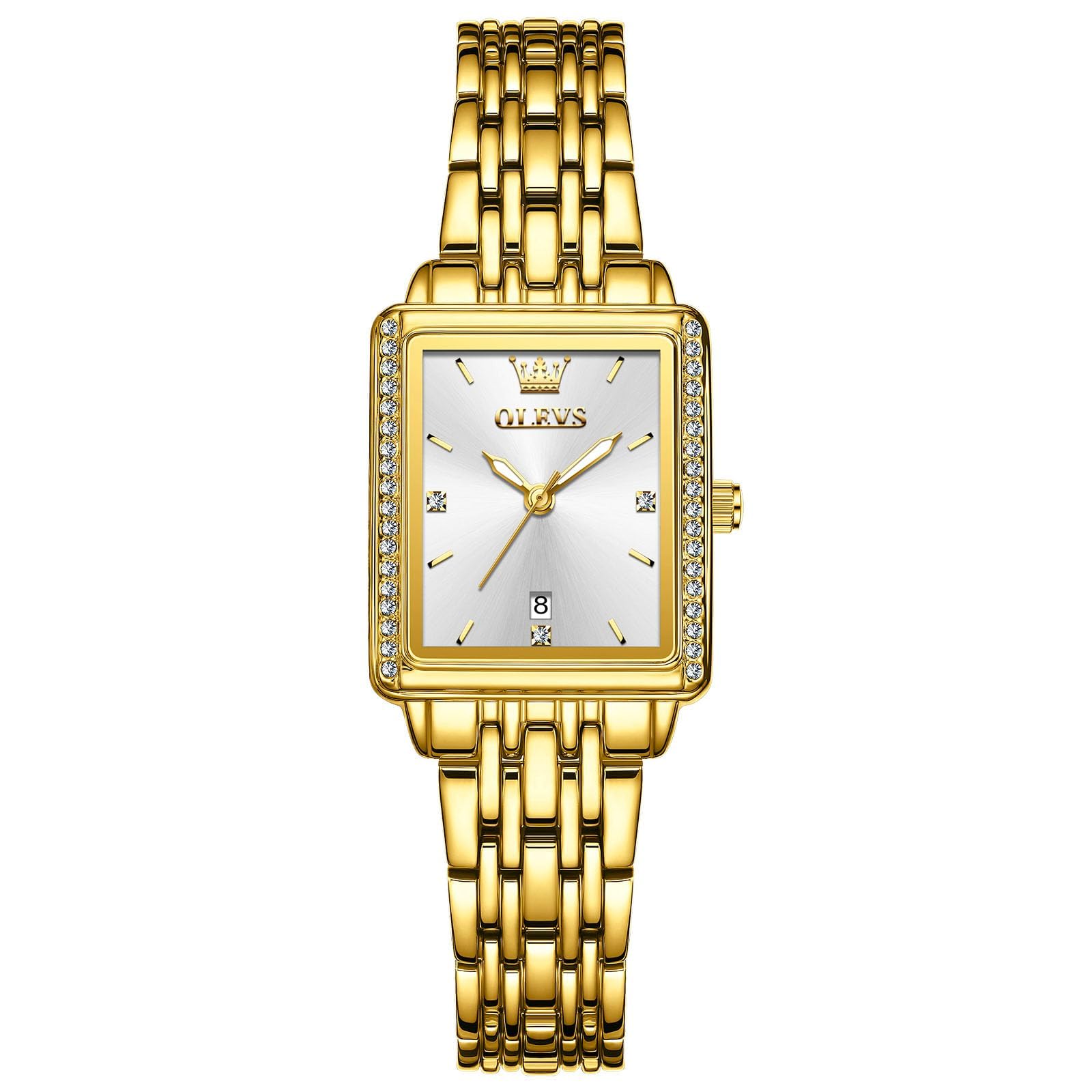 OLEVS Gold Uhren für Frauen Quadrat, Edelstahl Armband Damenuhren Kleines Gesicht, Retro wasserdichte Leuchtende Damen Armbanduhren mit Datum Leicht zu Lesen