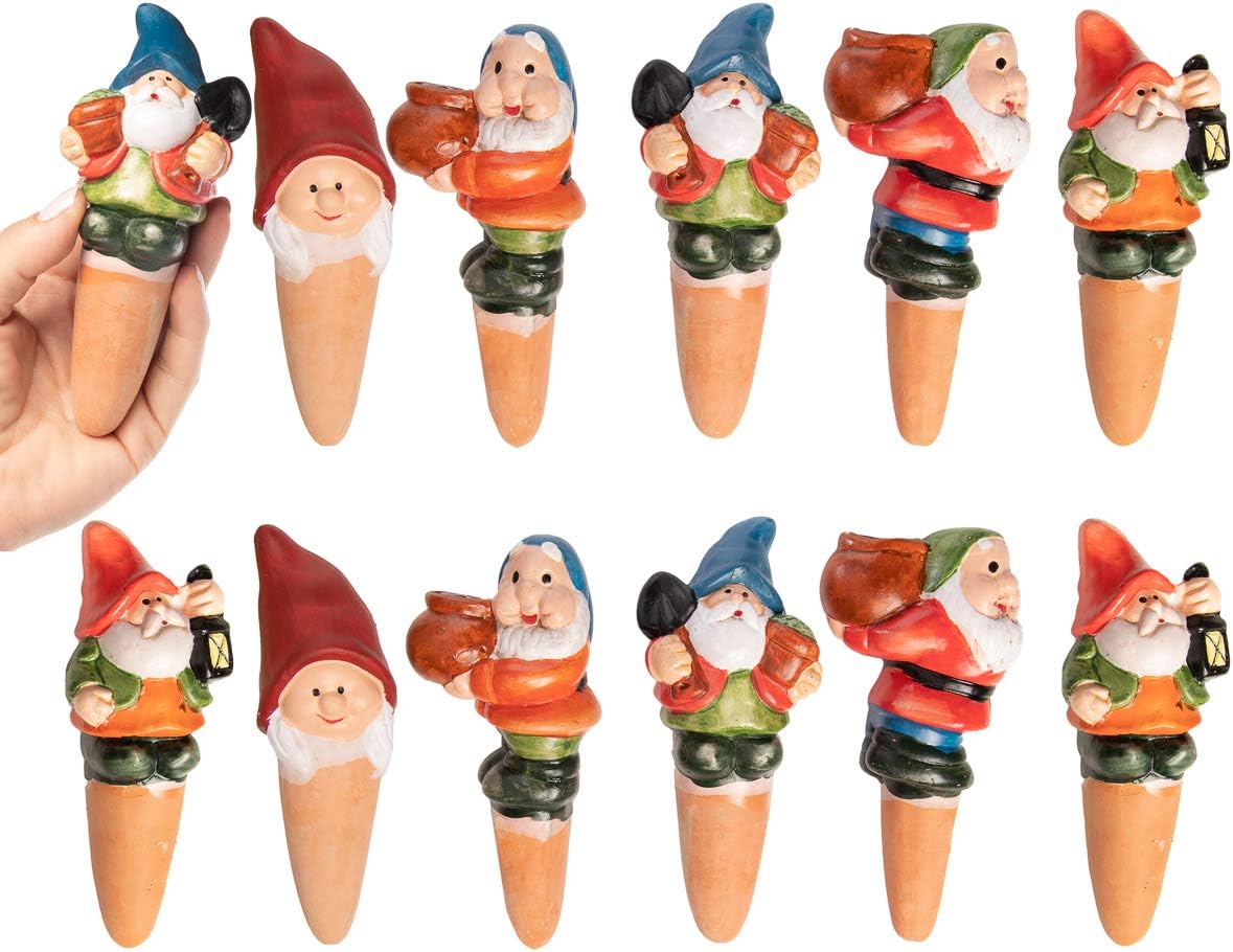 LGI (12 Pack Terracotta Self Watering Spikes for Plants Indoor Outdoor Garden Décor Gnomes Garden Decorations Fairy Garden Figurines