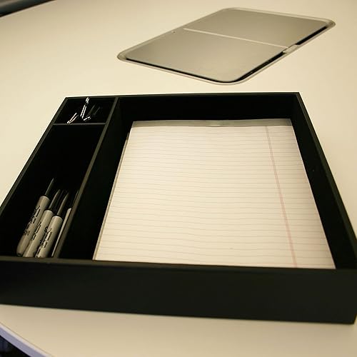 Miniatura 6 de Dacasso Bandeja organizadora clásica de cuero negro para sala de conferencias, decoración de mesa ejecutiva para sala de juntas y accesorio de