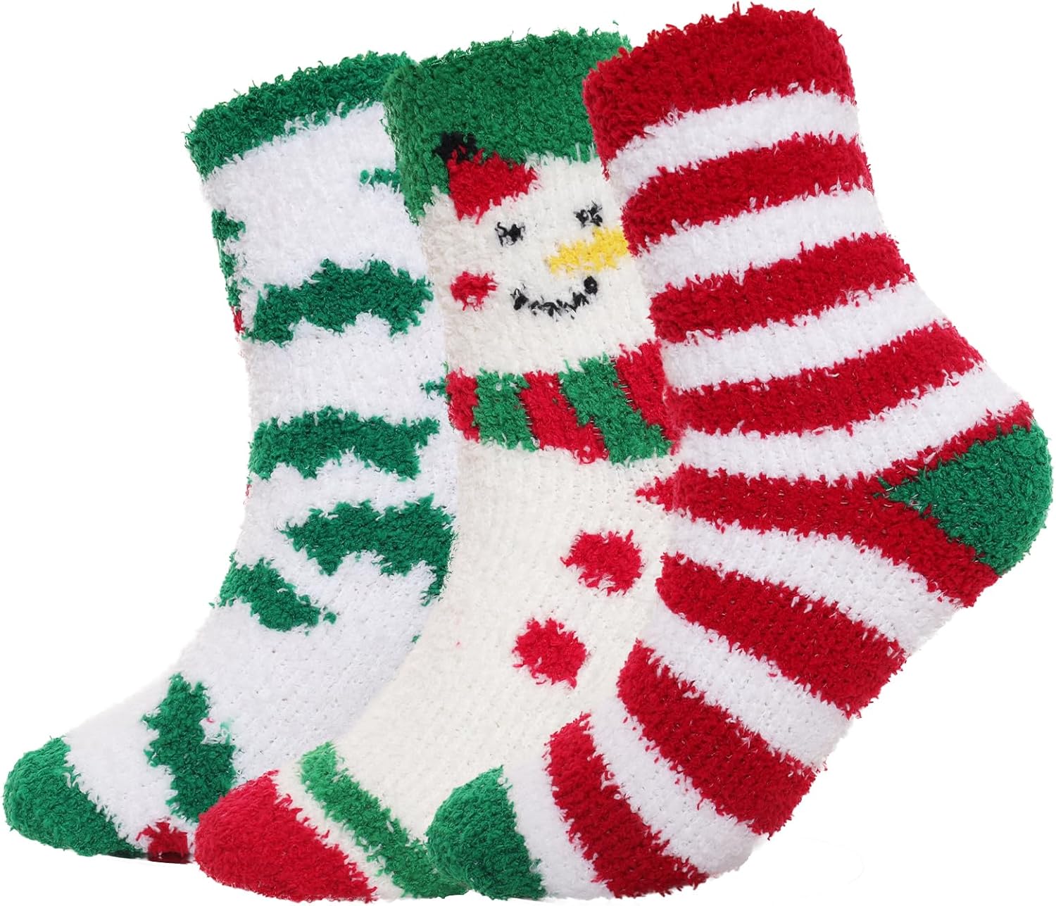 3 Pairs Christmas Fuzzy Socks for Men Women Festive Warm Thick Cozy Slipper Socks with Cute Patten Xmas Themed Gifts