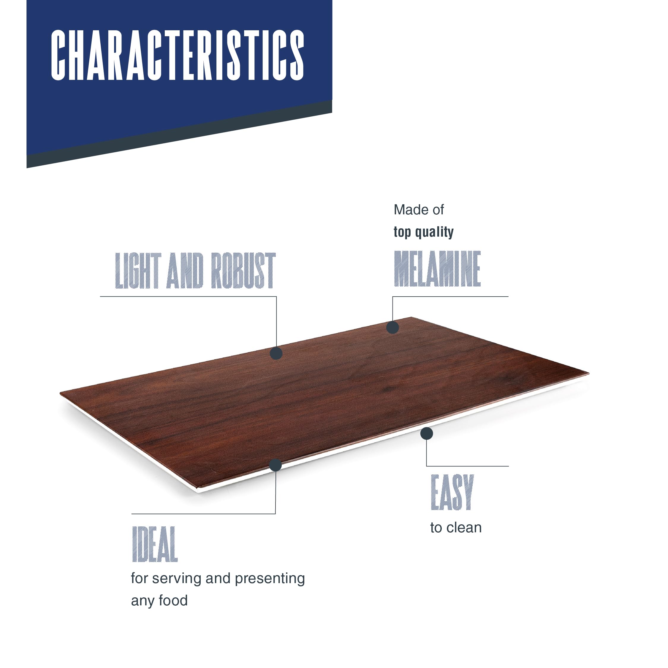 Lacor - 63088 - Rechteckiges Tablett Holz, Melamin, BPA-frei, 53x32,5x1 cm, Stapelbar, spülmaschinenfest, Nicht für Backofen oder Mikrowelle geeignet