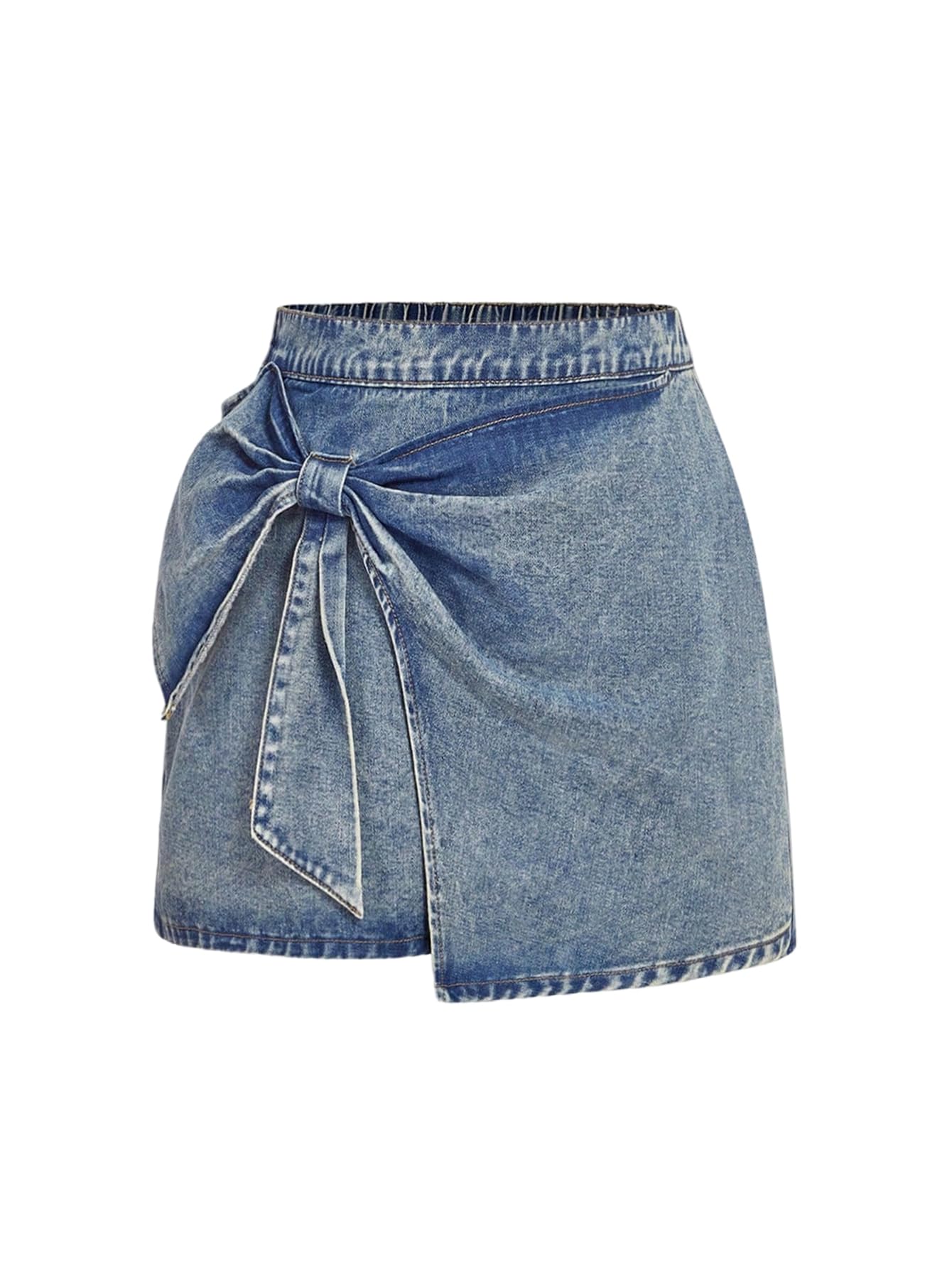 Floerns Womens Plus Size High Waist Denim Skirt Wrap Front Bow Bodycon Mini Skirt