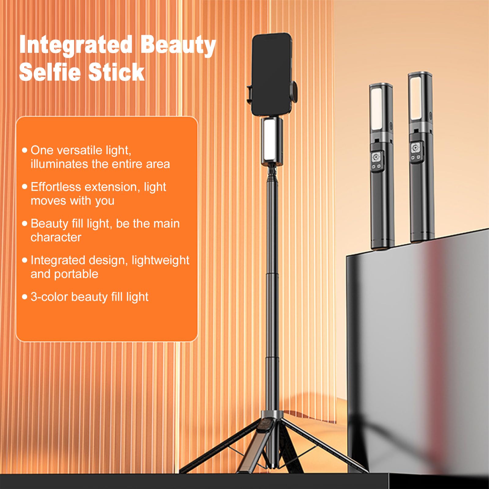 Tosuny Treppiede per Selfie Stick a 4 Gambe, Supporto per Telefono Estensibile in Lega di Alluminio con 27 Luci di Riempimento a LED e Telecomando BT, Compatibile con Smartphone da 4,7