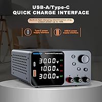 Vista 4 de Fuente de alimentación DC, fuente de alimentación de banco 30V 10A con ajuste de codificador, carga rápida USB&Type-C 5V/3.6A, fuentes