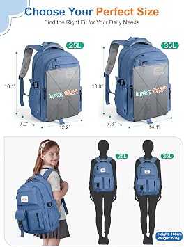 FIORETTO Lightweight School Backpack Womens, Cute School Bag for Teenager Girls, 15.6 Laptop Rucksack Backpack for School Casual Daypacks Travel Backpack for College Work Dark blue 25L