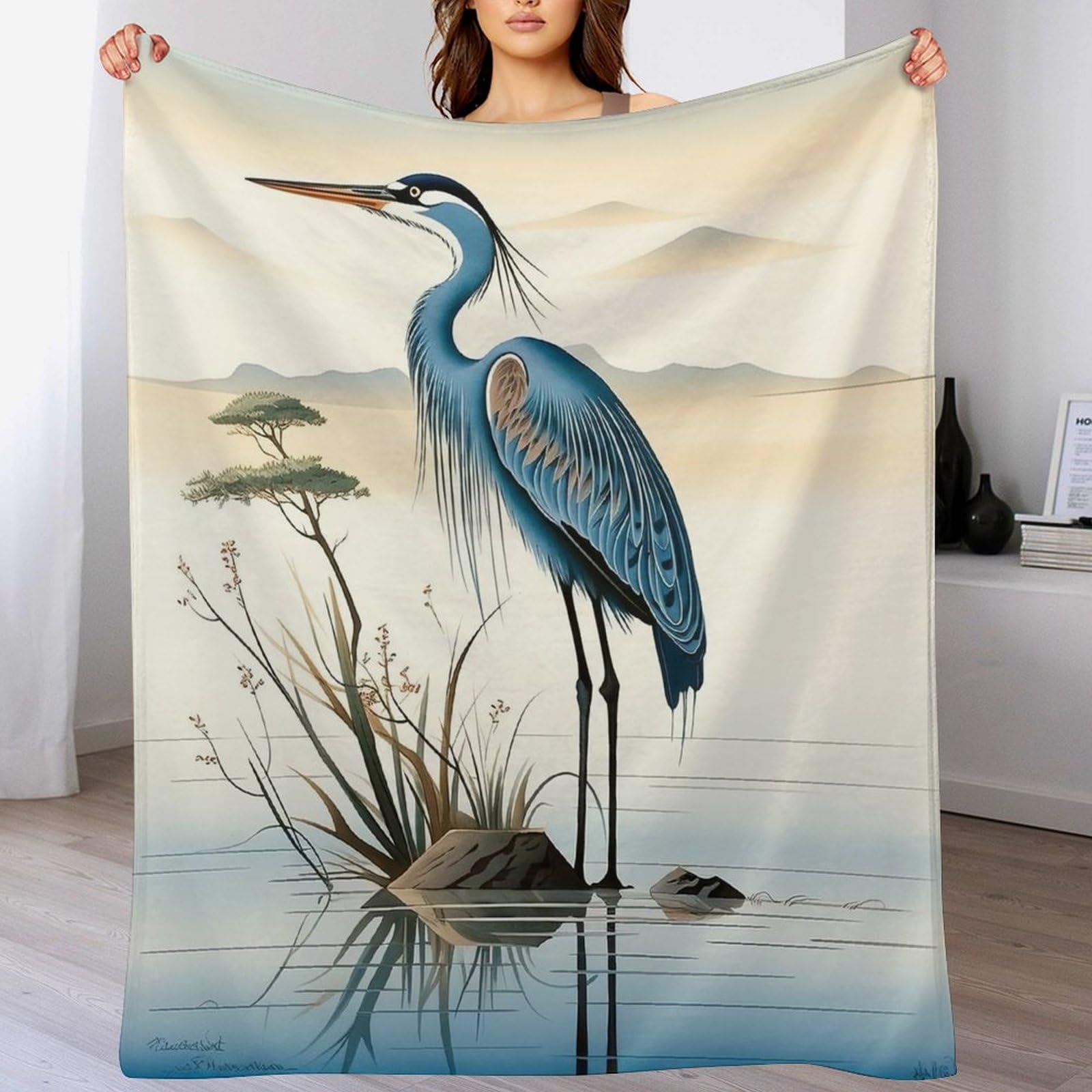 Couverture polaire grue 180x200cm pour lit adulte
