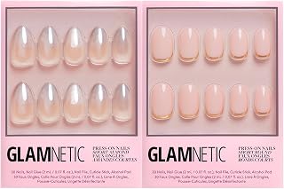 Glamnetic Press-On Nails Bundle - Polar Night & Goal Digger | Short Almond Fake Nails with Ombré Silver Tips | Natural Short Round False Nails with Gold Foil | Reusable, Salon-Quality Nail Kits