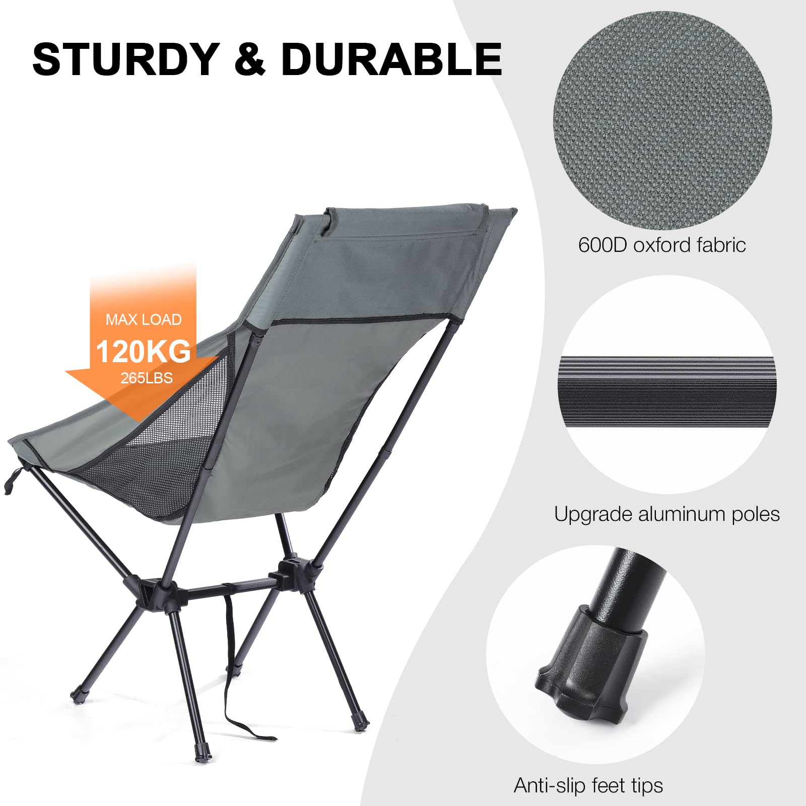 High Chair WEJOY Folding Camping Chairs, High Back Folding Beach