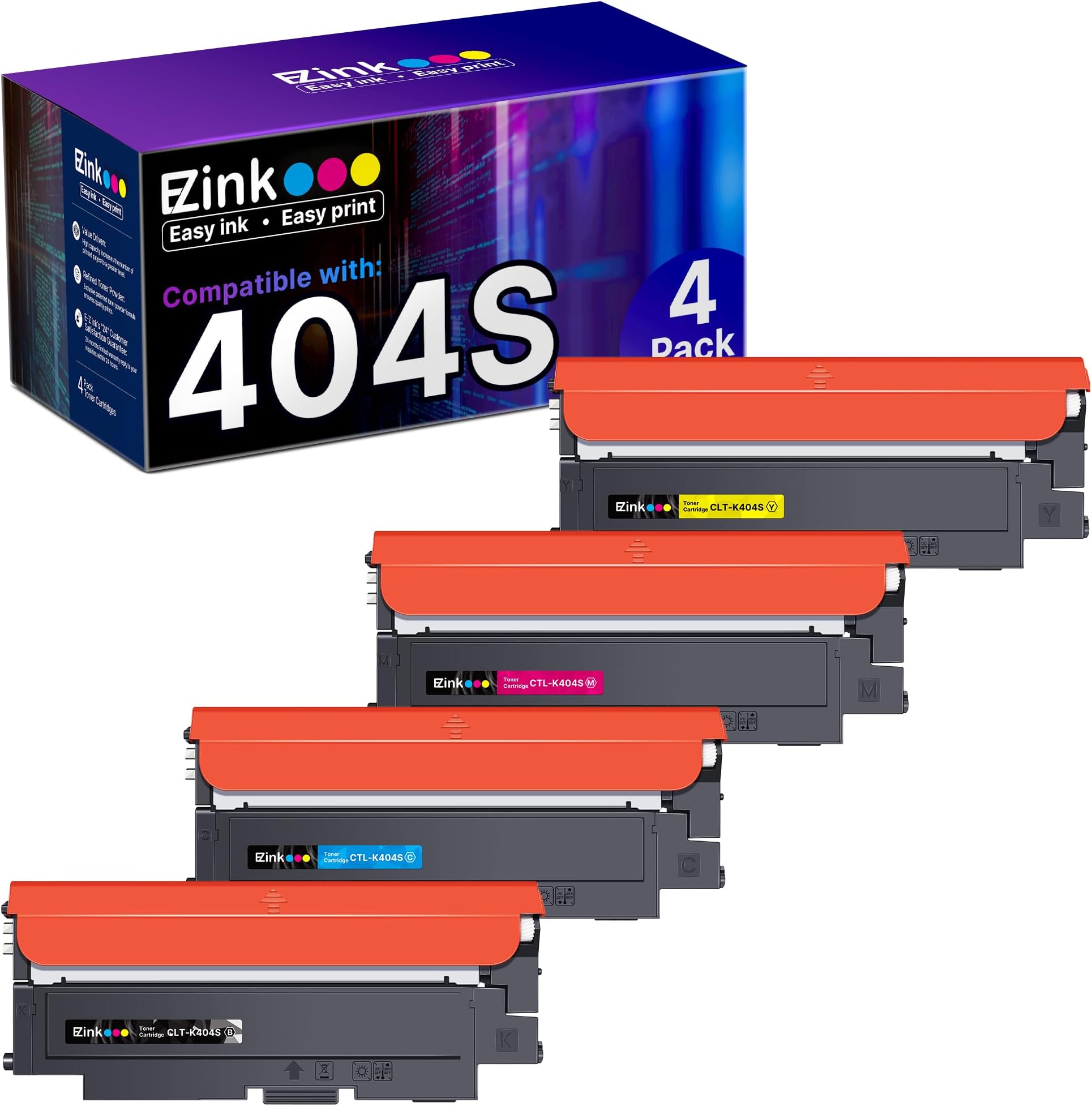 E-Z Ink (TM Compatible Toner Cartridge Replacement for Samsung CLT-K404S CLT-C404S CLT-M404S CLT-Y404S CLT 404S to use with C480FW C430W SL-C430W SL-C480FW SL-C480FN Printer Tray (4 Pack)