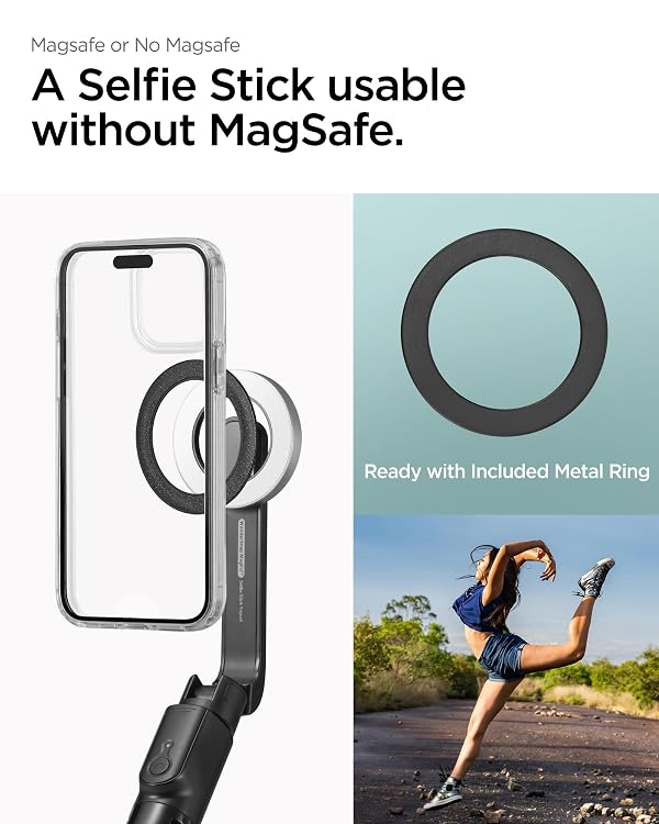 Spigen Selfie Stick Tripod Stand with Bluetooth Remote Control Shutter 47" Extendable Compatible with MagSafe iPhone 17/16/15/14/13/12 Pixelsnap Pixel 10 Series & More - Black (S580W) by Spigen - Used condition - Image 2