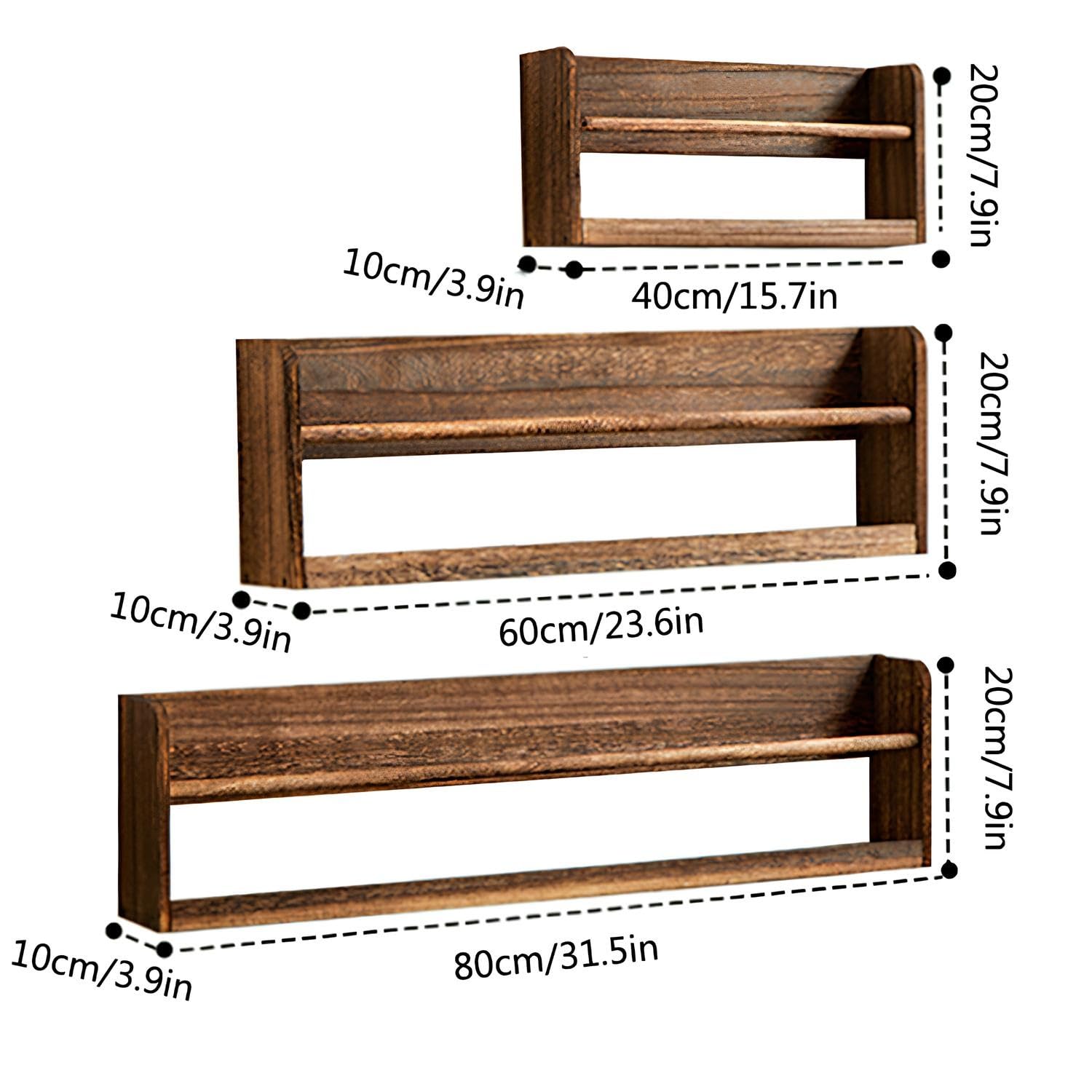 Baldas Pared Funcionales - Estantes Flotantes para Libros - Estanteria Pared para Discos Vinilos - Usando El Proceso De Carbonización, para Libros, Álbum De Fotos, Decoración(60 * 10 * 20cm)