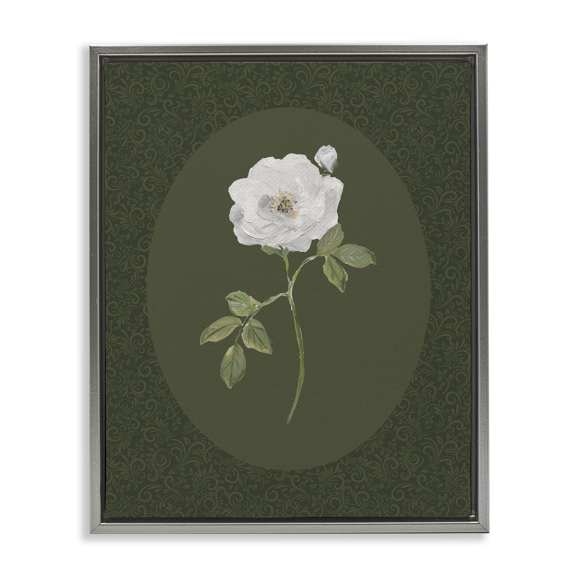 Stupell Industries 'Emerald & White Oval Rose', Floating Frame Canvas Art, Gray, 25 x 31 Inches, Easy to Hang and Sturdy, Made in USA, by Sally Swatland