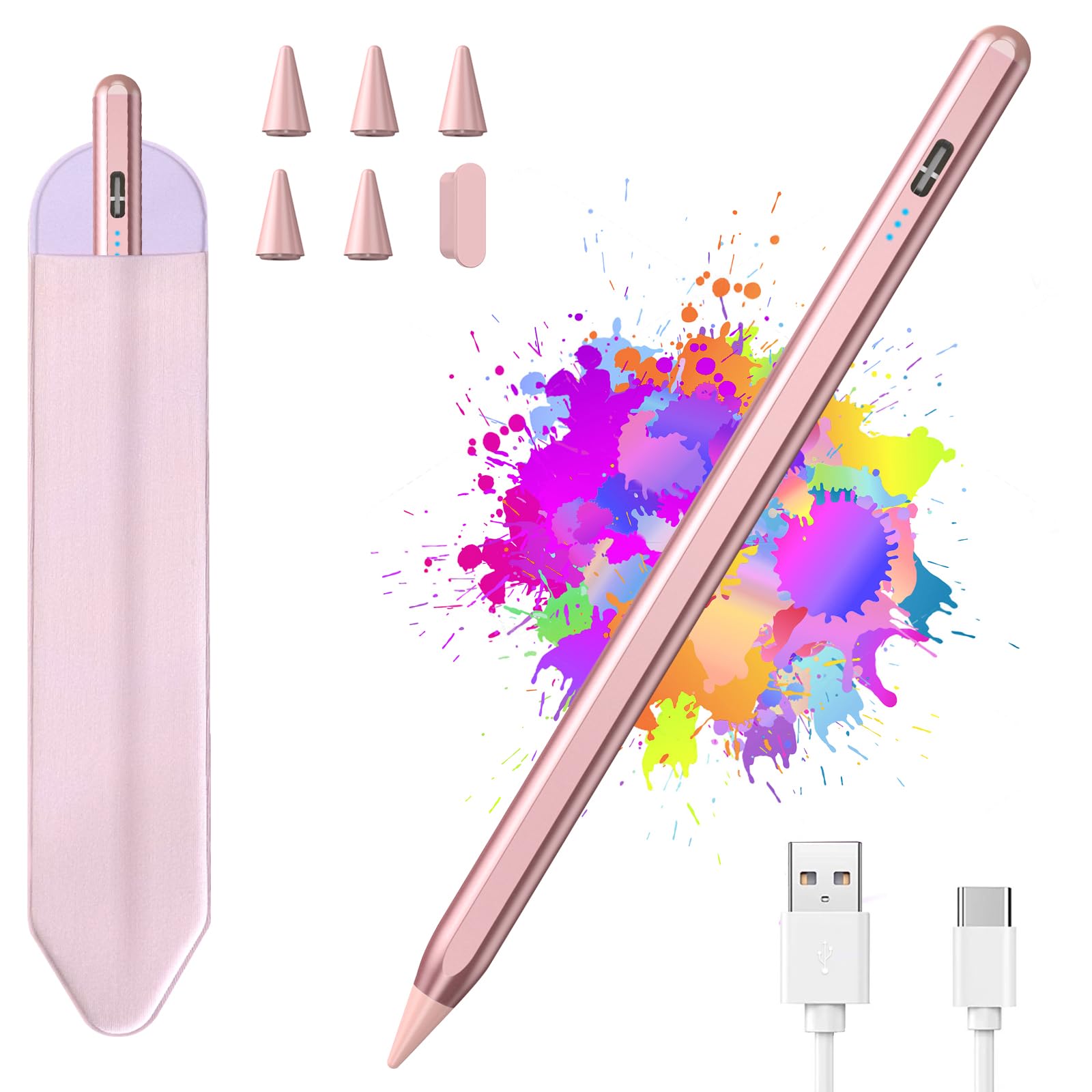 Pennino capacitivo per Apple iPad 2018-2024 KBCASE Apple Pencil compatibile con iPad 10/9/8/7/6th Gen, iPad Mini 6/5th Gen, iPad Air 5/4/3th, iPad Pro 11/12.9" con ricarica rapida di 15 minuti, 5